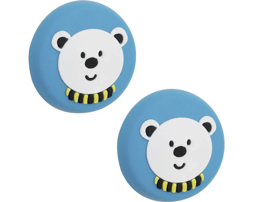 Dva modré dveřní stopky s motivem medvěda