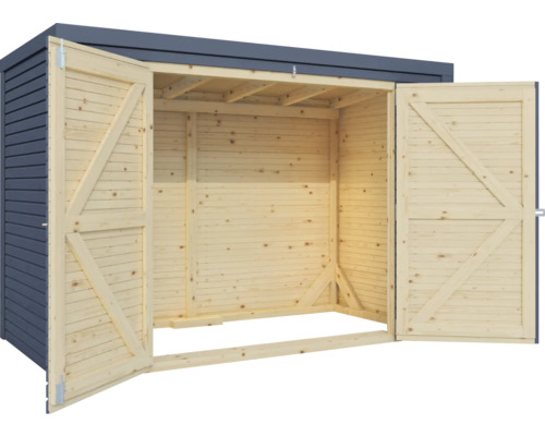 Dřevěný zahradní domek s dvoukřídlými dveřmi