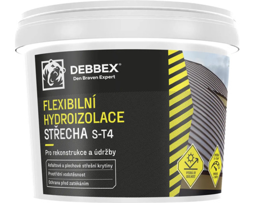 Flexibilní hydroizolace Debbex střecha S-T4 červená 12 kg Logo Debbex, flexibilní střešní krytina v kbelíku