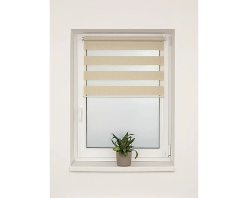 Okno s roletou den a noc a pokojovou rostlinou