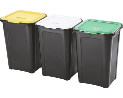 Odpadkový koš Tontarelli na tříděný odpad s odklápěcím víkem, 3 boxy, 44 l, černý, 8104122AX5