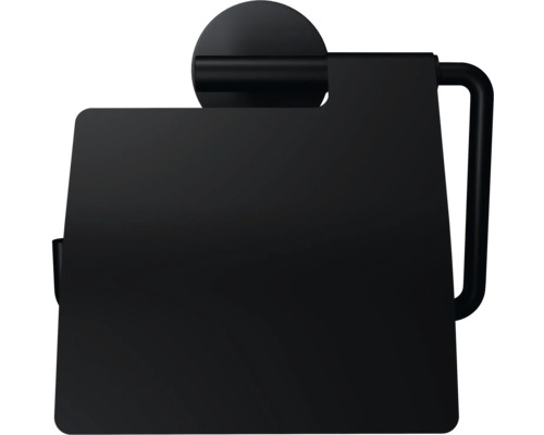 Černý držák toaletního papíru s poličkou