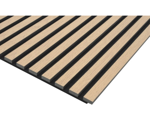 Akustický panel PET+MDF 19x572,5x1195 mm dub fóliovaný Dřevěný panel s lamelovou strukturou pro obložení stěn