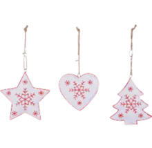 Sada ozdob na vánoční stromeček s hvězdou, srdcem a jedlí k zavěšení