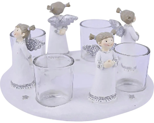 Svícen s anděly Svícen s andělskými figurkami a sklenicemi