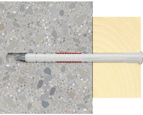 Univerzální hmoždinka v betonovém a dřevěném podkladu