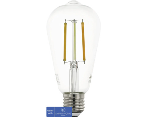 LED žárovka Eglo Crosslink ST64 E27 / 6 W ( 60 W ) 806 lm 2200-6500 K průhledná - kompatibilní se SMART HOME by hornbach Čirá LED žárovka ve tvaru hrušky s paticí E27