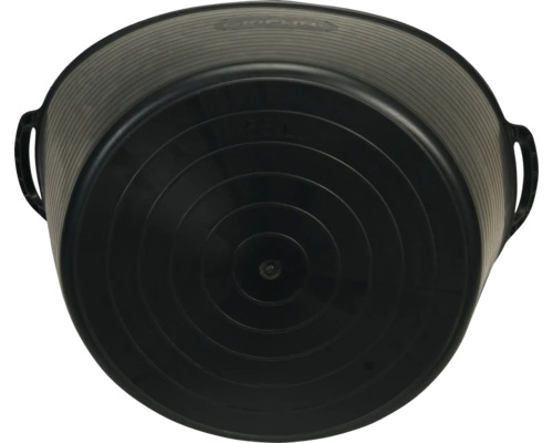 Černá maltová nádoba se dvěma držadly a soustřednými kruhy na dně