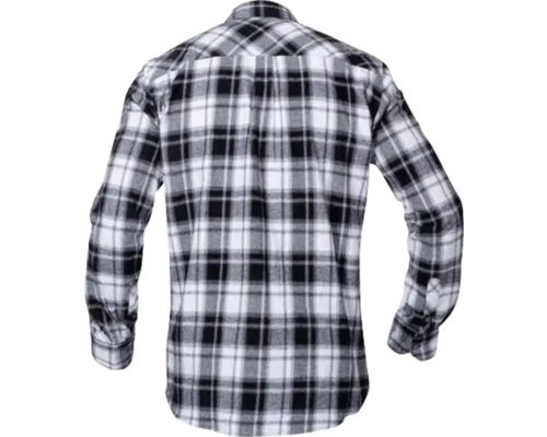 Černo-bílá kostkovaná flanelová košile, pohled zezadu