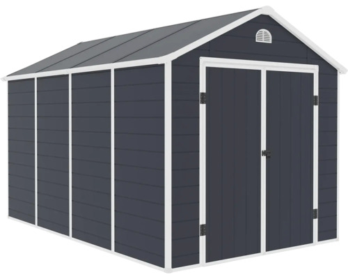 Zahradní kůlna s dvoukřídlými dveřmi pro ukládání zahradního nářadí a nástrojů