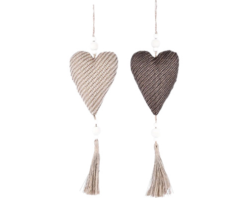 Dvě dekorační srdce se šňůrkou a střapcem k zavěšení