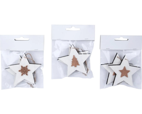 Vánoční ozdoby na stromek z dřevěných hvězd v sáčku