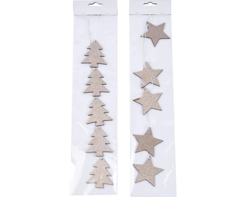 Balené dekorativní dřevěné přívěsky s motivy stromů a hvězd
