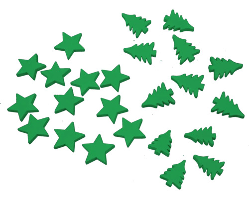 Zelené hvězdy a vánoční stromky k dekoraci