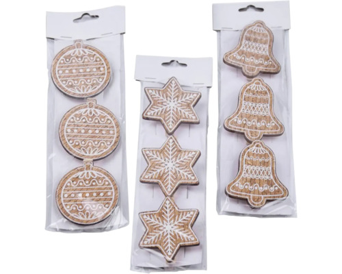 Závěsná dekorace, různé druhy Balení s vánočními ozdobami ve tvaru koulí, hvězd a zvonků