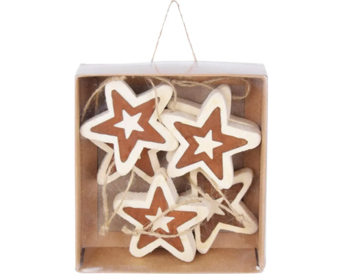 Hvězda závěsná dřevěná SWEETS 6 x 6 x 1 cm hnědá Dekorativní hvězdy k zavěšení v krabici
