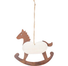 Dekorativní kovový houpací koník k zavěšení s jutovým provázkem