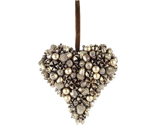 Dekorace závěsná srdce s žaludy ACORN Dekorativní závěs ve tvaru srdce se šiškami a perlami