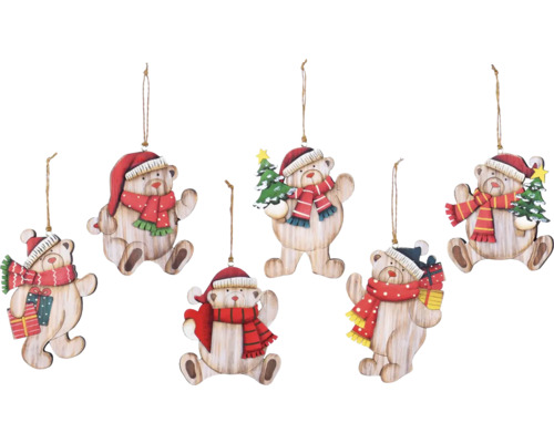 Vánoční dekorace závěsný medvídek dřevěný, různé druhy Dekorativní vánoční ozdoby s motivy medvědů