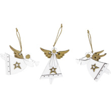 Tři andělé z dřevěných vánočních ozdob s hvězdou