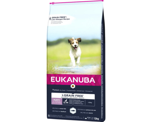 Granule pro štěňata malých a středních plemen Eukanuba Puppy & Junior Small & Medium Grain Free Ocean Fish 12 kg