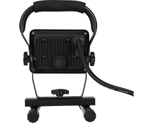 Pohled zezadu na LED ruční svítilnu s kabelem a nastavitelným stojanem