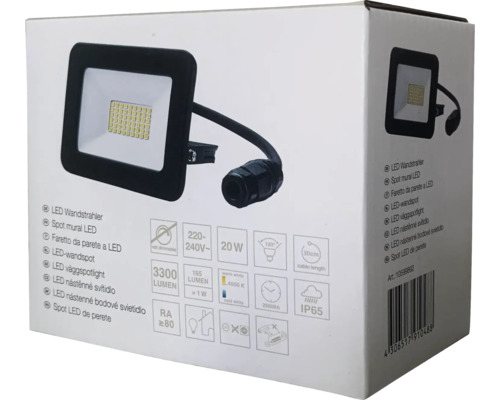 Balení LED nástěnného reflektoru s technickými údaji
