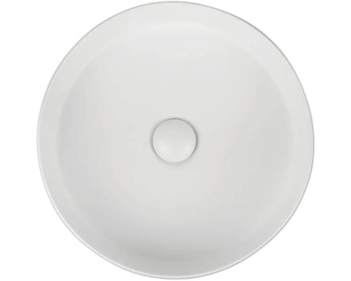 Pohled shora na kulaté keramické umyvadlo