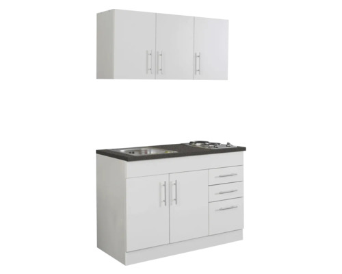 Kompaktní kuchyňská linka s dřezem, varnou deskou a závěsnou skříňkou