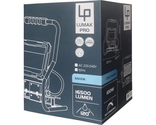 Balení lampy Lumak Pro s technickými detaily