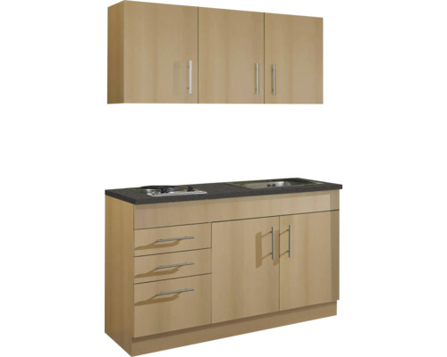 Kuchyňská linka se závěsnými skříňkami, dřezem a varnou deskou