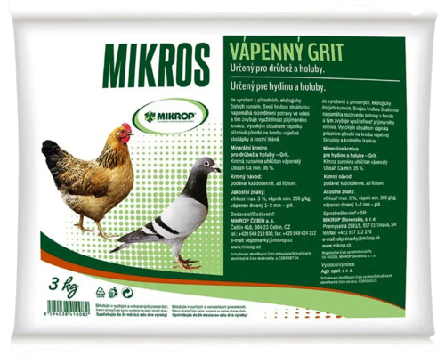 Minerální krmivo MIKROS vápenný grit pro drůbež a holuby 3 kg Minerální krmivo MIKROS vápenný grit pro drůbež a holuby 3 kg