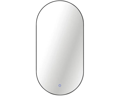 LED zrcadlo do koupelny s osvětlením Oval 100 x 50 cm v černém rámu s vypínačem a podložkou proti zamlžení