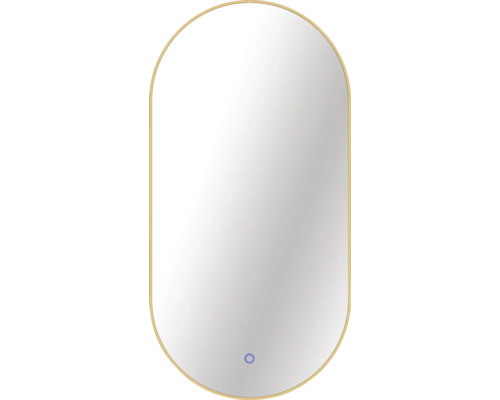 Oválné LED zrcadlo do koupelny s osvětlením Oval 100 x 50 cm v zlatém rámu s vypínačem a podložkou proti zamlžení
