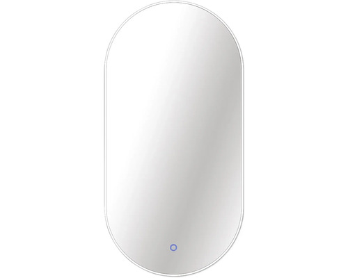 LED zrcadlo do koupelny s osvětlením Oval 100 x 50 cm v bílém rámu s vypínačem a podložkou proti zamlžení