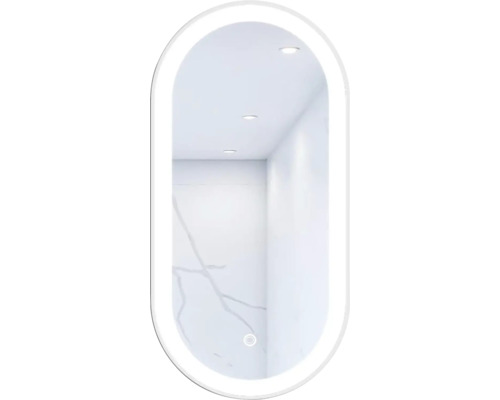 Oválné LED zrcadlo do koupelny s osvětlením Oval 100 x 50 cm v bílém rámu s vypínačem a podložkou proti zamlžení
