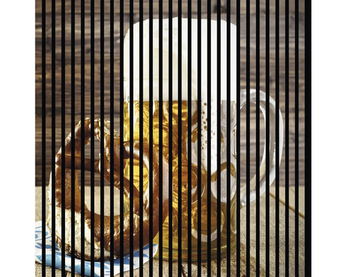 Designový akustický panel DIGI05K 1133x19x1195 mm Sklenice piva s preclíkem na modrobílém tácku