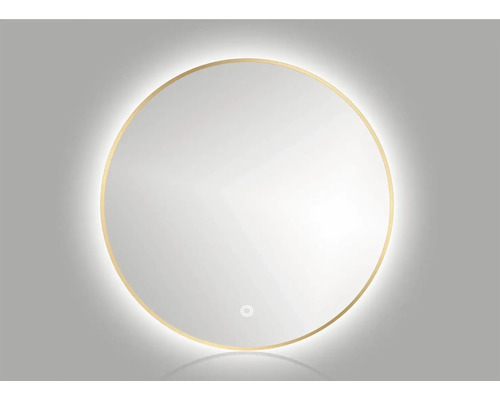 Kulaté LED zrcadlo do koupelny s osvětlením Round Ø 60 cm v zlatém rámu s vypínačem a podložkou proti zamlžení Kulaté zrcadlo s osvětlením do koupelny