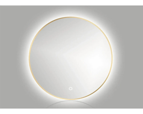 Kulaté LED zrcadlo do koupelny s osvětlením Round Ø 80 cm v zlatém rámu s vypínačem a podložkou proti zamlžení