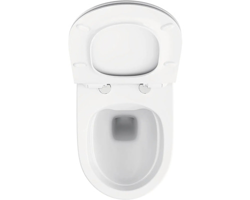 Pohled shora na toaletu s otevřeným záchodovým prkénkem