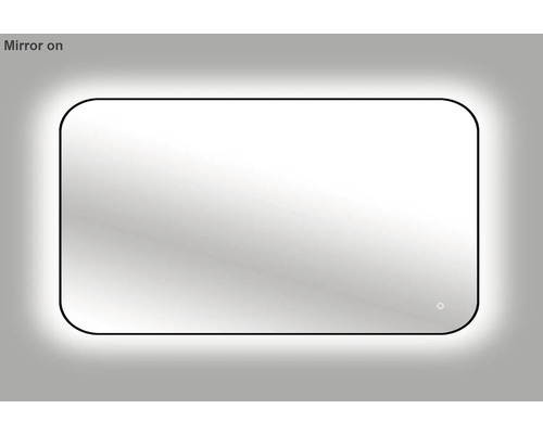 Obdélníkové zrcadlo do koupelny se zaoblenými rohy a osvětlením