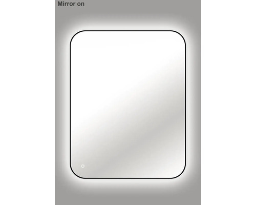 LED zrcadlo do koupelny s osvětlením Tender 80 x 100 cm v černém rámu s vypínačem a podložkou proti zamlžení