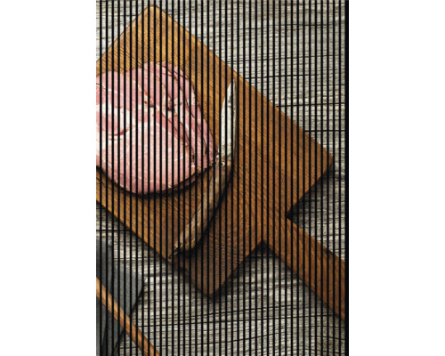 Designový akustický panel DIGI05P 1693x19x2400 mm Prkénko s uzeninami na dřevěném prkénku s nožem
