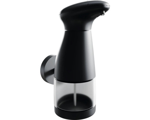 Černý dávkovač mýdla pro montáž na stěnu