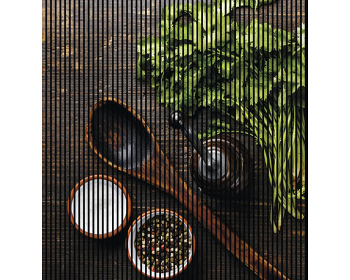 Designový akustický panel DIGI05M 2253x19x2400 mm Dřevěná lžíce, hmoždíř, čerstvý koriandr, sůl a pepř na dřevěném stole