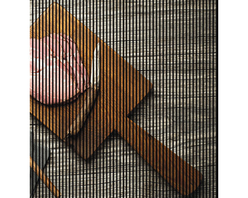 Designový akustický panel DIGI05P 2253x19x2400 mm Řezané maso na dřevěném prkénku s nožem