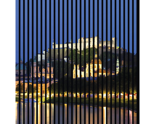 Designový akustický panel DIGI05I 1133x19x1195 mm Pohled skrz pruhy na Salzburg s pevností Hohensalzburg