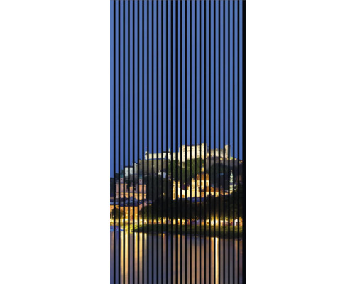 Designový akustický panel DIGI05I 1133x19x2400 mm Panorama Salcburku za černými pruhy