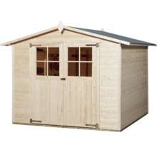 Zahradní domek ze dřeva s dvoukřídlými dveřmi a okny