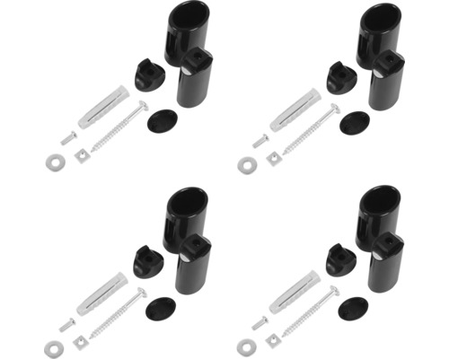 Čtyři sady trubkových držáků pro montáž na stěnu, včetně šroubů, hmoždinek a rozet